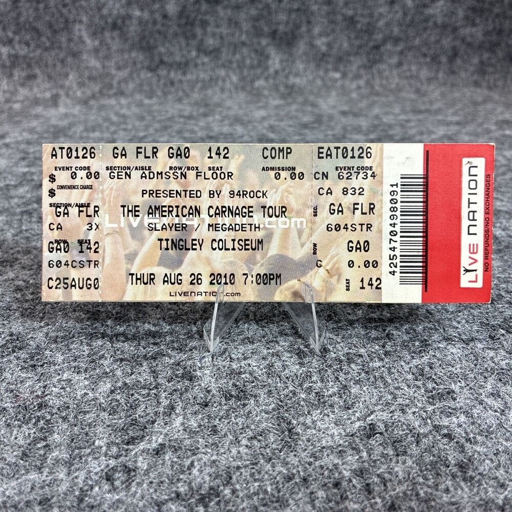 Slayer Megadeth 2010 American Carnage Tour Ticket Stub Tingley Coliseum